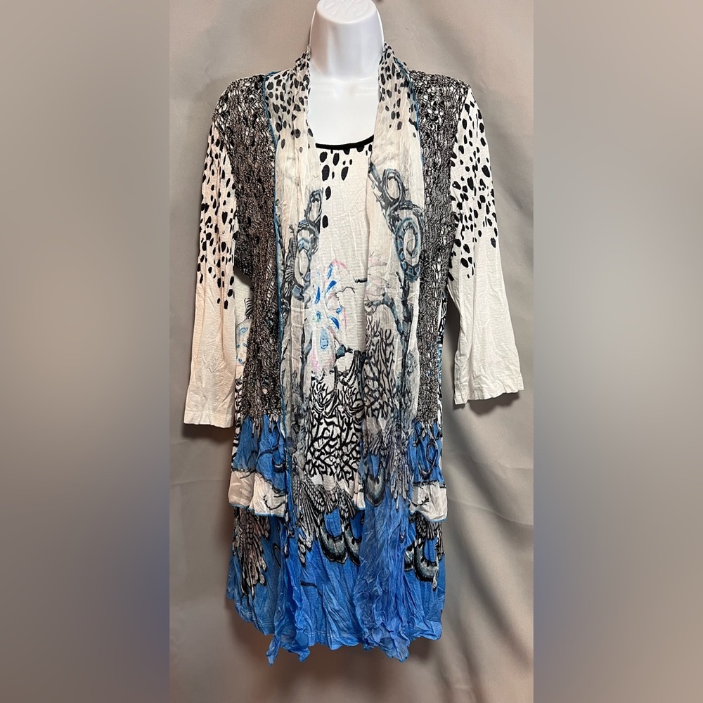 Anis A blouse women's size Large multicolor tie front pullover long sleeve‎ top